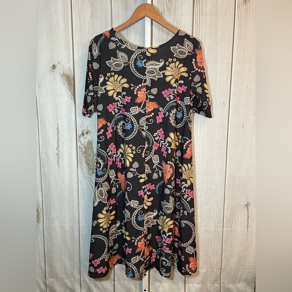 Lbisse Black Coral Floral Scoop Neck Shift Dress Misses L 12/14 Stretch Knit NEW - Picture 4 of 5